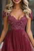 Load image into Gallery viewer, High-Low Burgundy A Line Mother of the Bride Dress with Appliques