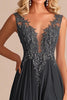 Load image into Gallery viewer, Charcoal A Line Lace V-Neck Mother of the Bride Dress with Slit