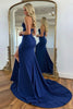 Load image into Gallery viewer, Navy Sweetheart Sparkly Corset Long Prom Dress with Slit