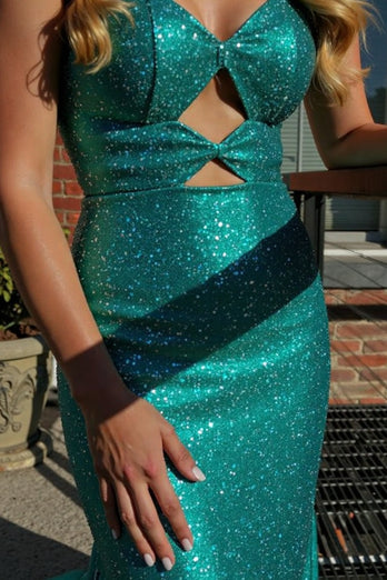 Sparkly Green Sweetheart Mermaid Prom Dress with Slit