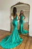 Load image into Gallery viewer, Green V-Neck Mermaid Sparkly Prom Dress with Beading