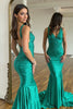 Load image into Gallery viewer, Green V-Neck Mermaid Sparkly Prom Dress with Beading