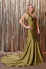 Load image into Gallery viewer, Army Green V-Neck Sweep Train Maxi Prom Dress