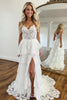 Load image into Gallery viewer, White Lace Corset Tiered Long Prom Dress with Slit