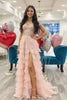 Load image into Gallery viewer, Sparkly Blush Corset Off the Shoulder Prom Dress with Slit