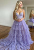 Load image into Gallery viewer, Lilac Spaghetti Straps Tulle Tiered Long Prom Dress