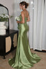 Load image into Gallery viewer, Green Sparkly Satin Corset Long Prom Dress with Slit