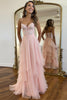 Load image into Gallery viewer, A Line Chiffon Blush Sparkly Prom Dress with Lace Up Back