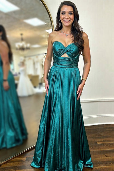 Metallic Dark Green Sweetheart A Line Prom Dress