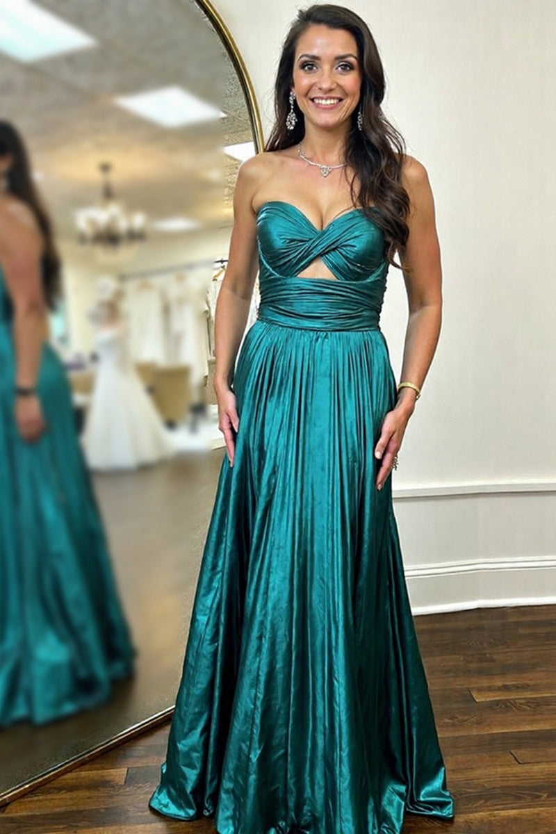 Load image into Gallery viewer, Metallic Dark Green Sweetheart A Line Prom Dress