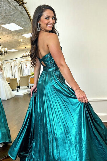 Metallic Dark Green Sweetheart A Line Prom Dress