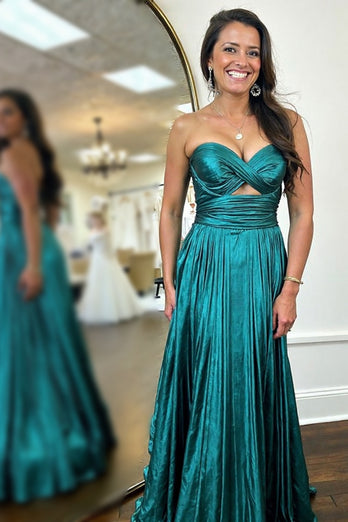 Metallic Dark Green Sweetheart A Line Prom Dress