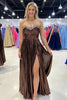 Load image into Gallery viewer, Brown Metallic Strapless Long Prom Dress with Slit