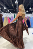 Load image into Gallery viewer, Brown Metallic Strapless Long Prom Dress with Slit