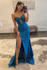 Load image into Gallery viewer, Dark Blue Sheath Keyhole Satin Long Prom Dress with Slit