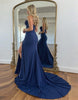 Load image into Gallery viewer, Navy Corset Spaghetti Straps Long Prom Dress with Lace