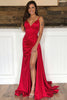 Load image into Gallery viewer, Red V-Neck Backless Satin Long Prom Dress with Slit