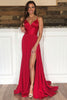 Load image into Gallery viewer, Red Pleated Spaghetti Straps Long Prom Dress with Slit