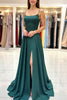 Load image into Gallery viewer, Dark Green A Line Spaghetti Straps Prom Dress with Slit