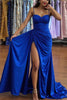 Load image into Gallery viewer, Royal Blue Ruched Spaghetti Straps Prom Dress with Slit