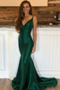 Load image into Gallery viewer, Dark Green Mermaid V-Neck Satin Long Prom Dress