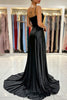 Load image into Gallery viewer, Black Spaghetti Straps Satin Prom Dress with Slit