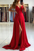 Load image into Gallery viewer, Red V-Neck A Line Long Prom Dress with Slit