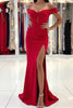 Load image into Gallery viewer, Elegant Red Off the Shoulder Sheath Long Prom Dress with Slit