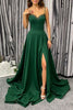 Load image into Gallery viewer, A Line Dark Green Spaghetti Straps Long Prom Dress with Slit