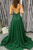 Load image into Gallery viewer, A Line Dark Green Spaghetti Straps Long Prom Dress with Slit