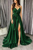 Load image into Gallery viewer, A Line V-Neck Dark Green Sweep Train Prom Dress with Bowknot