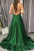 Load image into Gallery viewer, A Line V-Neck Dark Green Sweep Train Prom Dress with Bowknot