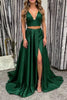 Load image into Gallery viewer, 2-Piece Dark Green V-Neck Long Prom Dress with Slit