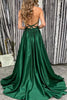 Load image into Gallery viewer, 2-Piece Dark Green V-Neck Long Prom Dress with Slit