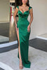 Load image into Gallery viewer, Dark Green Sheath Satin Long Prom Dress with Slit