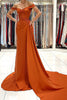 Load image into Gallery viewer, Off the Shoulder Orange Ruched Long Prom Dress with Slit