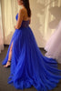 Load image into Gallery viewer, Royal Blue Tulle Spaghetti Straps Long Prom Dress with Slit