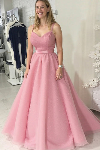 Sparkly Grey Pink Ball Gown Backless Long Prom Dress