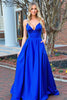 Load image into Gallery viewer, Royal Blue A Line Satin V-Neck Long Prom Dress