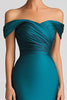 Load image into Gallery viewer, Peacock Blue Satin Ruched Off the Shoulder Long Formal Dress