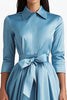 Load image into Gallery viewer, Blue Collar Neck Satin Tea Length Formal Dress with Bow