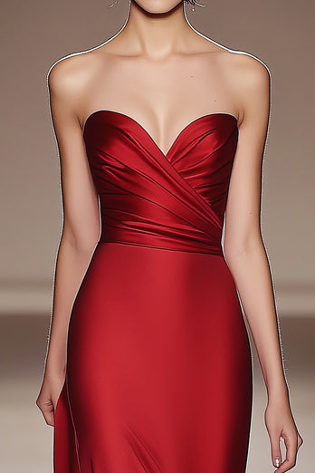 Red Swetheart Sheath Satin Long Formal Dress