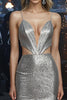 Load image into Gallery viewer, Sparkly Grey Silver Mermaid Sequin Sweep Train Formal Dress with Slit