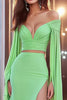 Load image into Gallery viewer, Light Green Off the Shoulder Long Sleeves Formal Dress with Cape