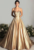 Load image into Gallery viewer, Queendancer Women Glitter Gold Formal Dress Ball Gown Sweetheart Ruched Pleated Long Red Carpet Dress