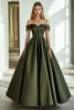 Load image into Gallery viewer, Queendancer Women Olive Satin Formal Dress Ball Gown Off the Shoulder Pleated Floor Length Gala Ball Dress