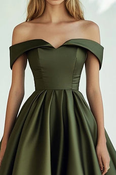 Olive Ball Gown Satin Off the Shoulder Long Formal Dress