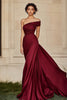 Load image into Gallery viewer, Burgundy One Shoulder Satin Prom Dress with Ruch