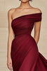 Load image into Gallery viewer, Burgundy One Shoulder Satin Prom Dress with Ruch