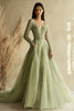 Load image into Gallery viewer, Dusty Sage V-Neck Appliqued Prom Dress with Long Sleeves